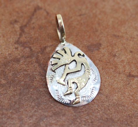 Navajo Silver Gold Kokopelli Pendant