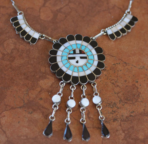 Zuni Sunface Necklace J Massie - NativeIndianMade.com