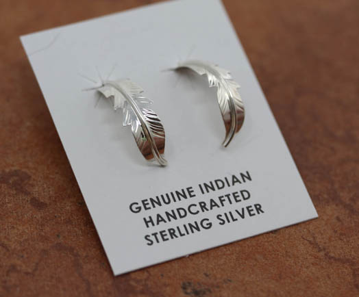 Navajo Silver Feather Earrings