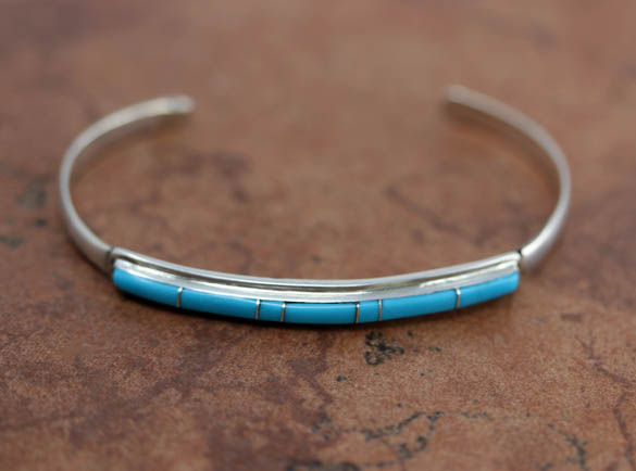 Zuni Silver Turquoise Inlay Bracelet