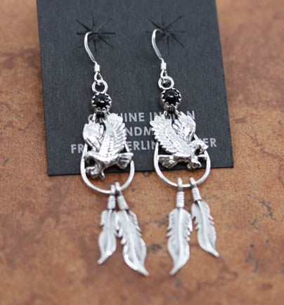 Navajo Sterling Silver Onyx Eagle Earrings