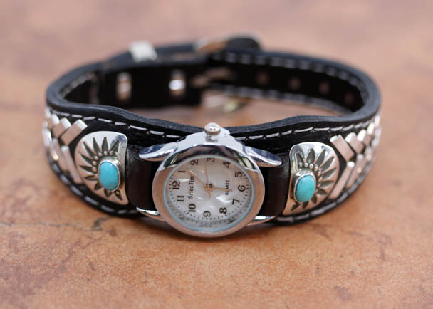 Navajo Leather Turquoise Ladies Watch