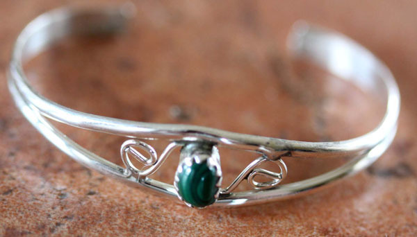 Navajo Sterling Silver Malachite Children's Bracelet