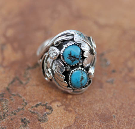 Navajo Silver Turquoise Ring Size 10