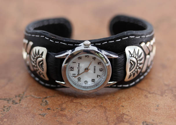 Navajo Leather Ladies Watch Bracelet