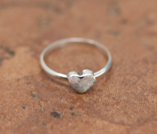 Zuni Silver Created Opal Heart Ring Size 5 1/2