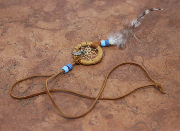 Navajo Leather Beaded Dreamcatcher Necklace
