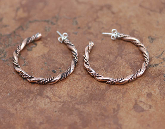 Navajo Twist Wire Silver Copper Hoop Earrings