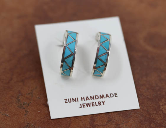 Zuni Silver Turquoise Hoop Earrings