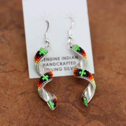 Navajo Silver Beaded Spiral Earrings