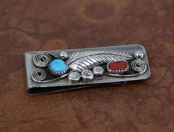 Navajo Turquoise Coral Money Clip