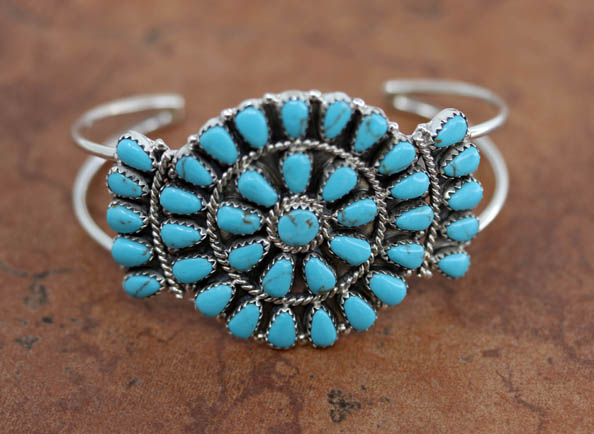 Navajo Silver Turquoise Cluster Bracelet