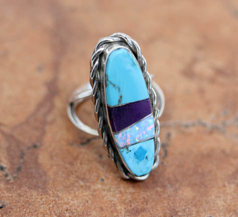 Navajo Silver Multi_Stone Ring Size 7 1/2