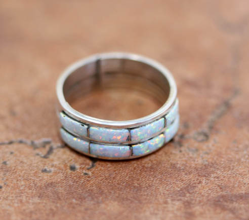 Zuni Silver Created Opal Ring Size 7 1/2