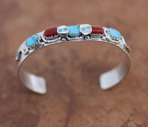 Zuni Turquoise Coral Bracelet by Effie C.