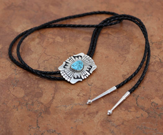 Navajo Silver Turquoise Bolo Tie