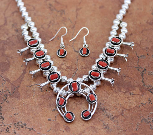 Navajo Squash Blossom Necklace Earring Set