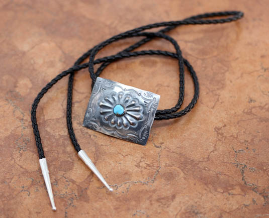 Navajo Silver Turquoise Bolo Tie