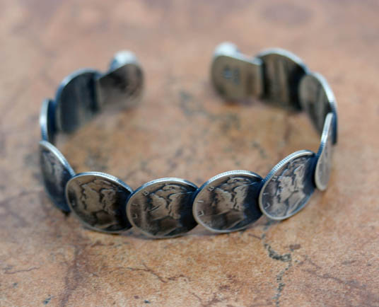 Navajo Silver Turquoise Coin Bracelet