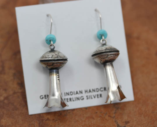 Navajo Silver Turquoise Coin Earrings