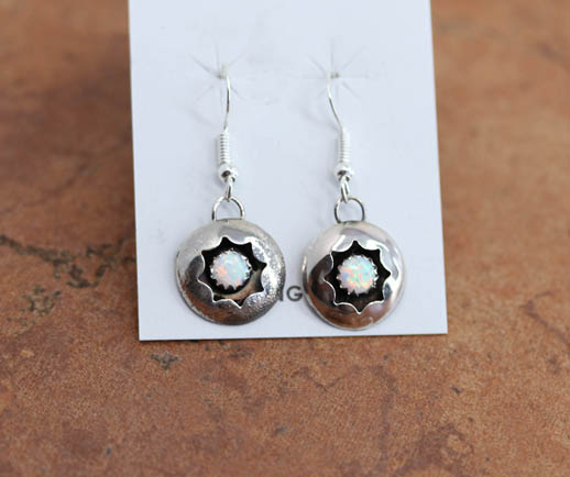 Navajo Silver Created Opal Earrings