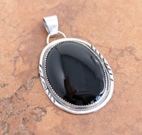 Navajo Sterling Silver Onyx Pendant