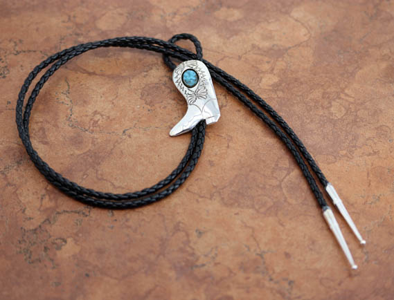 Navajo Silver Turquoise Boot Bolo Tie