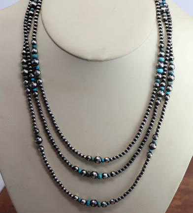 Navajo Sterling Silver & Turquoise Beaded 10 Strand Necklace – A Western  Wedding Co