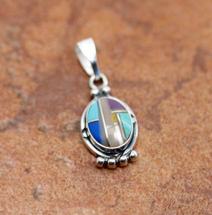 Sterling Silver Multi_Stone Inlay Pendant