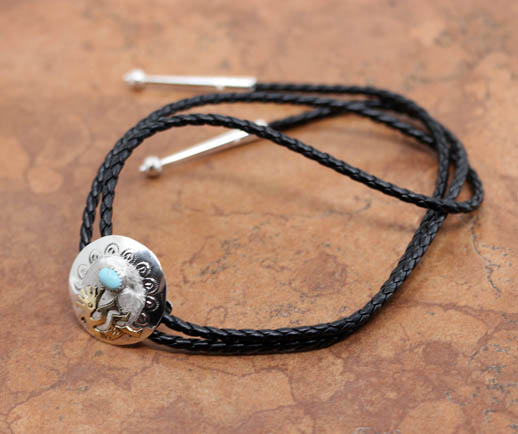 Navajo Silver Turquoise Kokopelli Bolo Tie