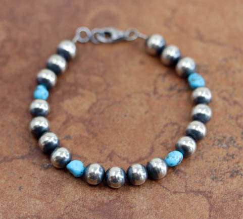 Navajo Pearl Silver Turquoise Beaded Bracelet