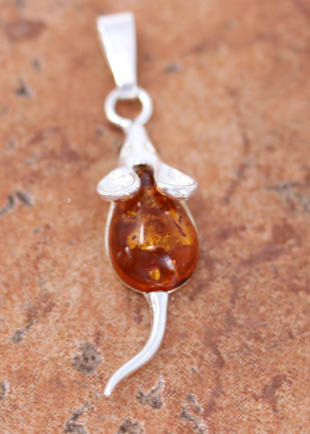 Sterling Silver Baltic Amber Mouse Pendant