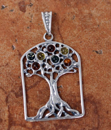 Sterling Silver Baltic Amber Tree of Life Pendant