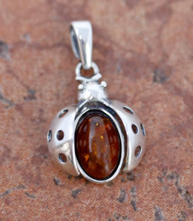 Sterling Silver Baltic Amber Lady Bug Pendant