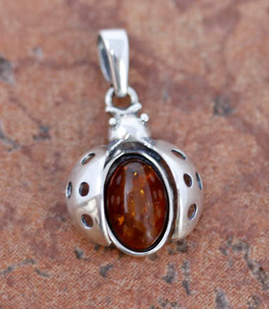 Sterling Silver Baltic Amber Lady Bug Pendant