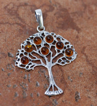 Sterling Silver Baltic Amber Tree of Life Pendant