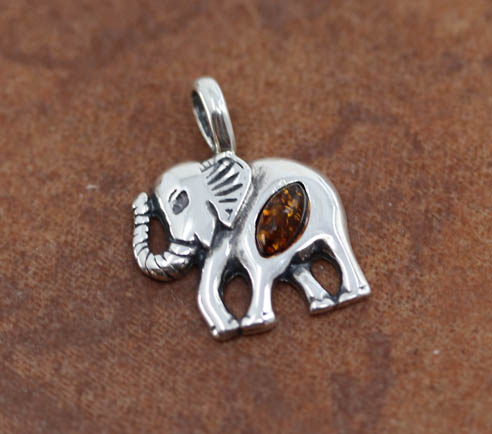 Sterling Silver Baltic Amber Elephant Pendant
