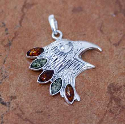 Sterling Silver Baltic Amber Eagle Pendant