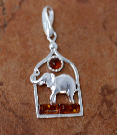 Sterling Silver Baltic Amber Elephant Pendant