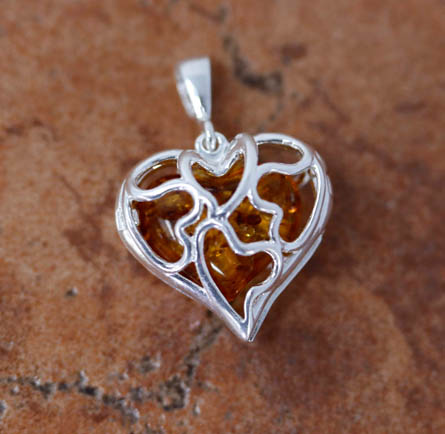 Sterling Silver Baltic Amber Heart Pendant