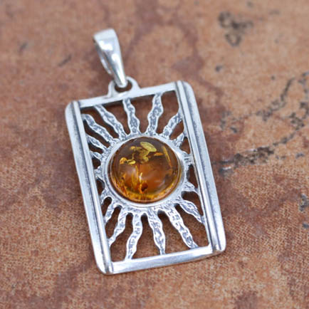 Sterling Silver Baltic Amber Sun Pendant