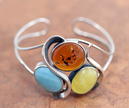 Baltic Amber Larimar Silver Bracelet