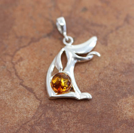 Sterling Silver Baltic Amber Dog Pendant