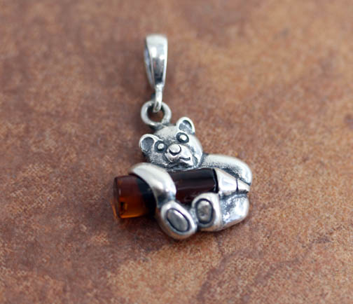 Sterling Silver Baltic Amber Teddy Bear Pendant