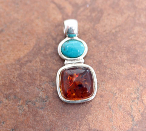 Sterling Silver Baltic Amber Turquoise Pendant