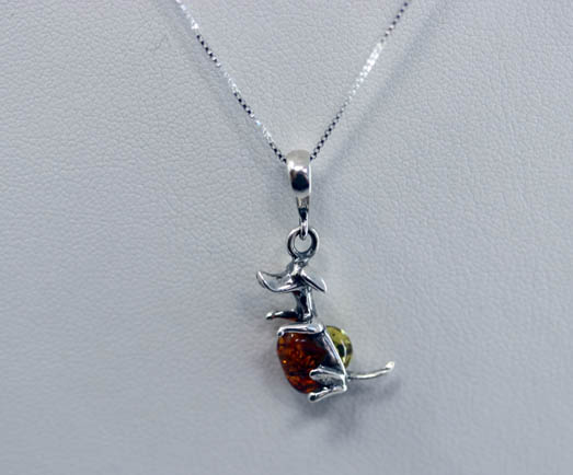 Sterling Silver Baltic Amber Dog Pendant Necklace