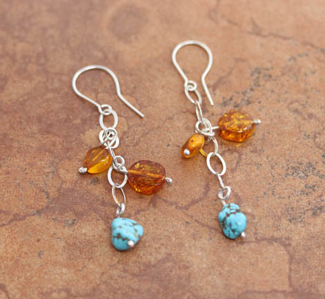 Sterling Silver Baltic Amber Turquoise Earrings