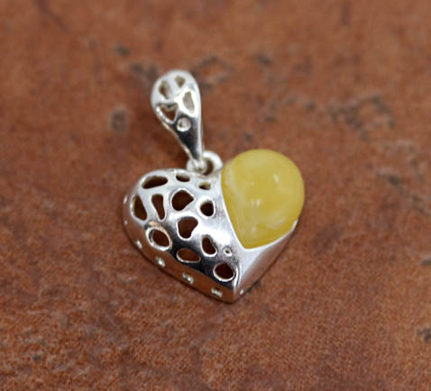 Sterling Silver Baltic Amber Heart Pendant