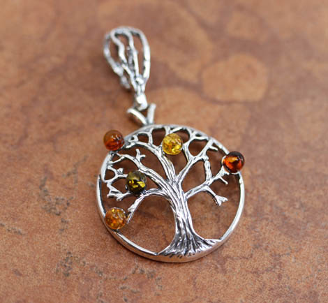 Sterling Silver Baltic Amber Tree of Life Pendant