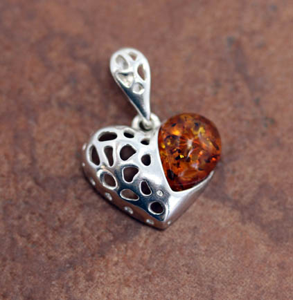 Sterling Silver Baltic Amber Heart Pendant